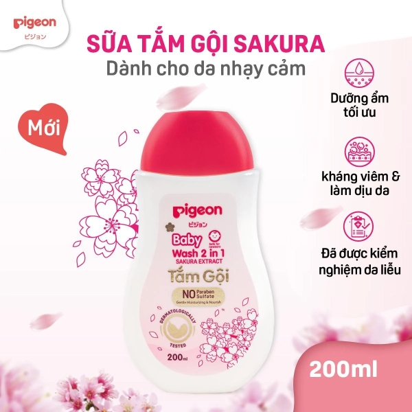 Sữa tắm gội dịu nhẹ cho bé 2in1 Sakura Pigeon 200ml