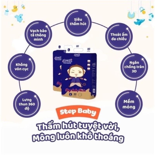Tã/Bỉm quần STEP BABY size XXL - 68 miếng( >15kg)