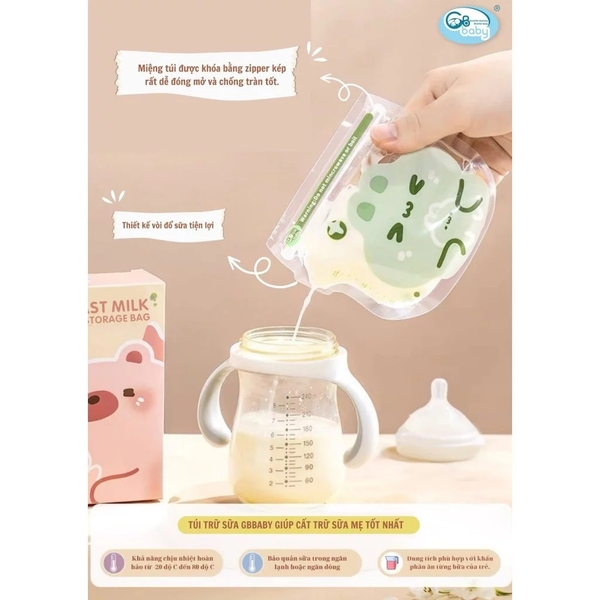 (Bản Mới) Túi Trữ Sữa GB-Baby 120ml 200ml 2 Khóa Zipper Có Vòi Công Nghệ Chất Lượng Hàn Quốc