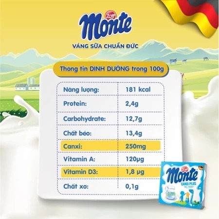 Váng sữa Monte canxi (2 vỉ monte tặng 2 hộp)