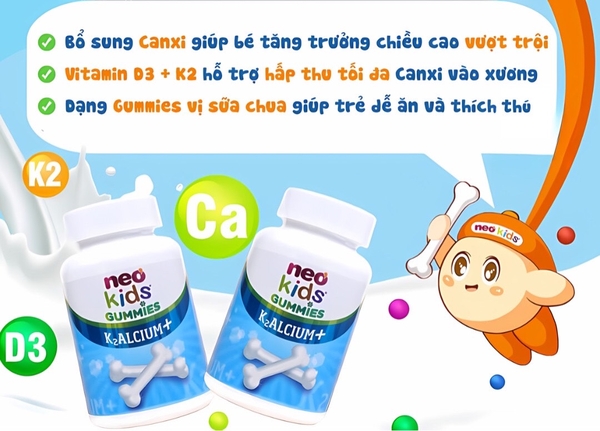 Gummies Canxi Neo Kids - Canxi cho bé vị sữa chua (từ 3 tuổi)