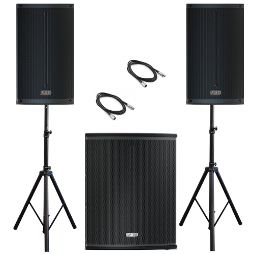 Combo: 2x FBT X-PRO 112A Active Full-range Speakers (Speaker stands included) FBT X-SUB 115SA: 1200W Class D Active Subwoofer (15-inch)