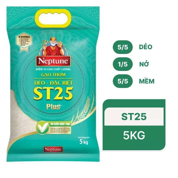 Gạo thơm dẻo đặc biệt ST25 Neptune túi 5kg (1 Túi)