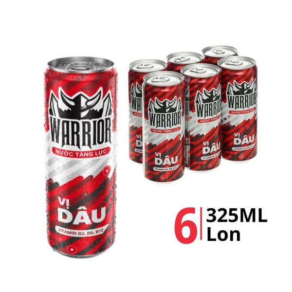 Lốc nước tăng lực hương dâu Warrior 325ml (6 Lon)