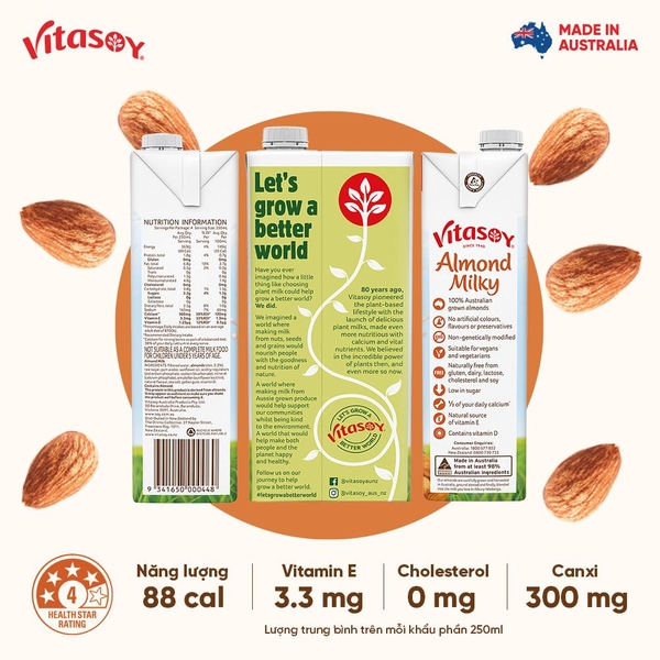 Sữa hạnh nhân Vitasoy ít đường hộp 1 lít