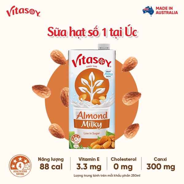 Sữa hạnh nhân Vitasoy ít đường hộp 1 lít
