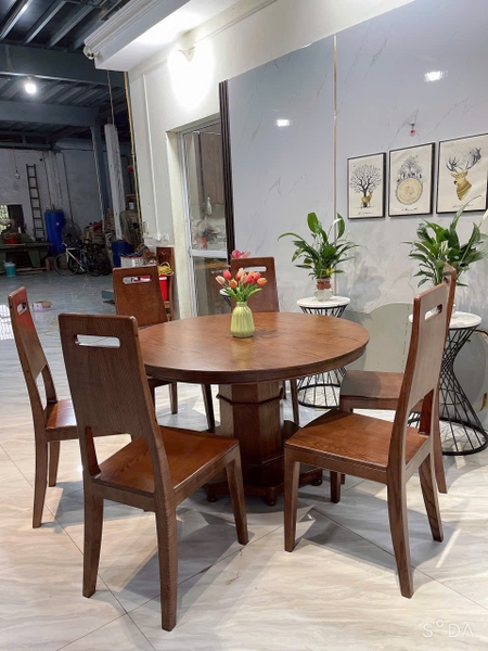 Bộ bàn ghế ăn gỗ sồi bàn tròn MS153