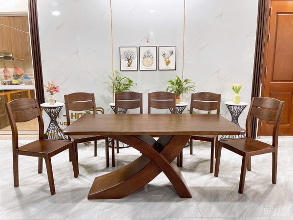Bộ bàn ghế ăn gỗ sồi kính trắng Kt 80x1m6 MS146