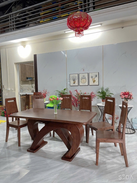 Bộ bàn ghế ăn gỗ sồi Kt 80x1m6 MS143