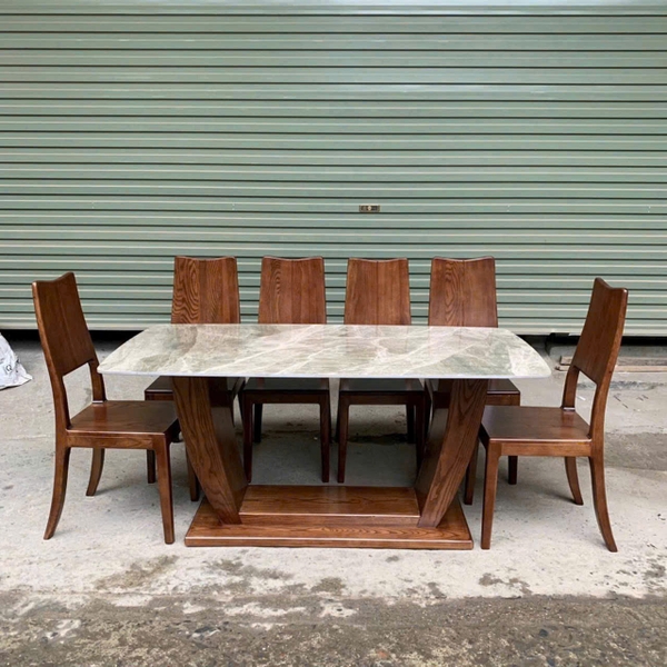 Bộ bàn ăn gỗ sồi mặt đá kt 80x1m6 MS150