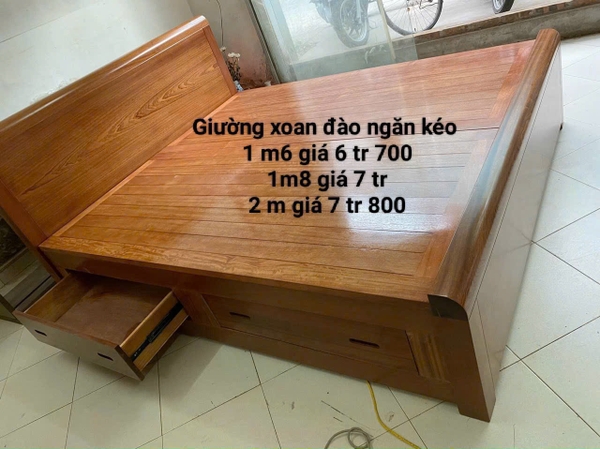 GIƯỜNG GỖ XOAN ĐÀO CÓ NGĂN KÉO 1M6 MS 341