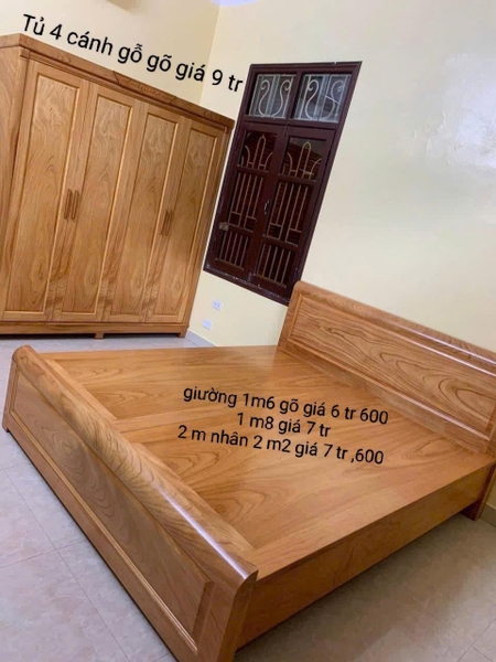 giường gỗ gõ 1m8 MS 346