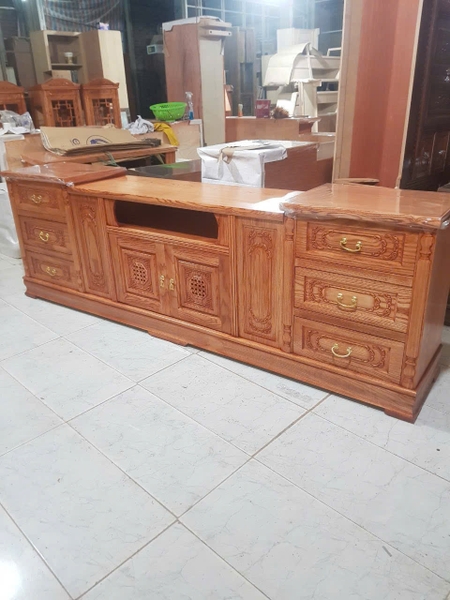 Kệ ti vi KT 2m40 gỗ sồi kết hợp vơnia lau hương Ms 308
