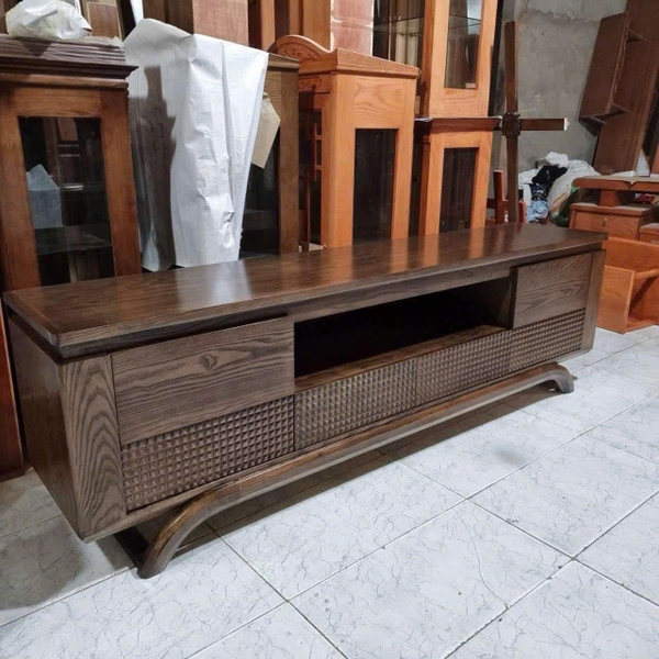 Kệ ti vi gỗ sồi kết hợp vơnia lau óc chó KT 2m2 MS301