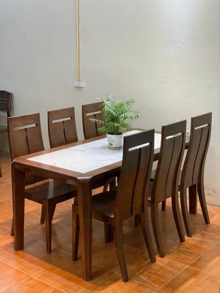 Bộ bàn ăn gỗ sồi  tự nhiên kết hợp mặt đá Ms 392