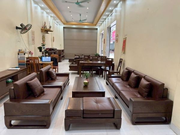 Bộ ghế sofa gỗ sồi tự nhiên KT văng dài 2m50 bàn 75 cm *1m4  đôn 1m MS 405