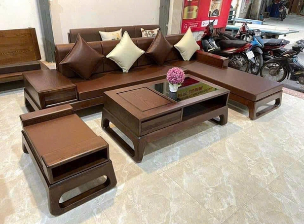 Gỗ sồi tự nhiên lau óc KT 2M70 *1M80 Sâu 70 bàn 65*1m3 đôn 50*1m MS 309