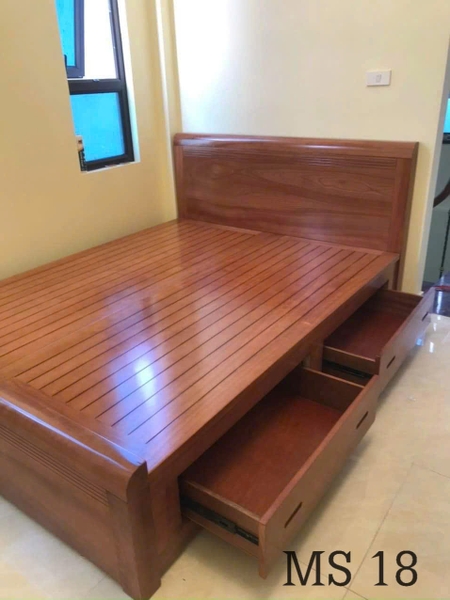 Giường ngăn kéo gỗ xoan đào MS18