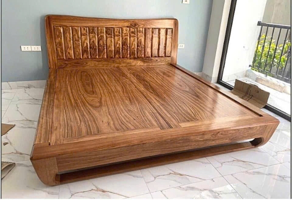 Giường gỗ chân quỳ hương xám MS126
