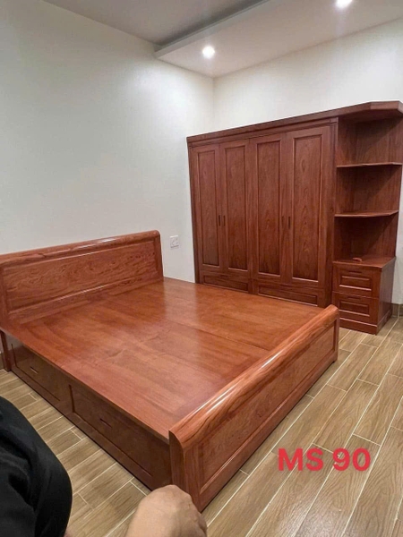 Combo giường ngăn kéo gỗ hương đá MS90