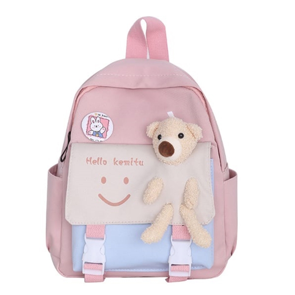Ba Lô Học Sinh Vải Polyester Đính Gấu Nhồi Bông