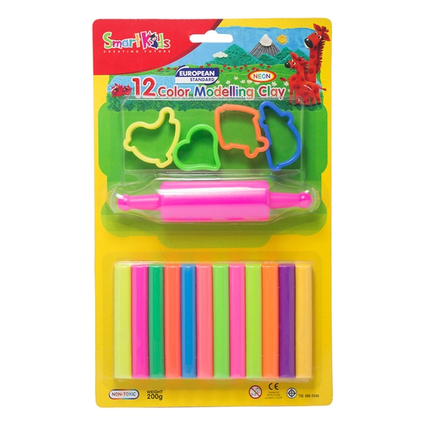 Sáp Nặn Smartkids 12 Màu Neon 4 Khuôn + 1 Cây Lăn SK BL12M5N