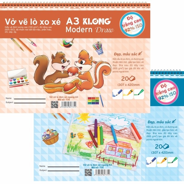 Vở Vẽ Lò Xo Xé K.Long 20 Tờ A3 735