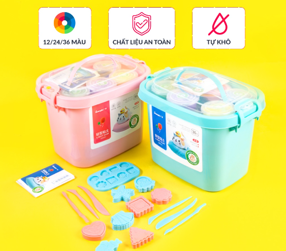 Bộ Sáp Nặn Guangbo BH04019 Tự Khô Cao Cấp 36 Màu Kèm Khuôn