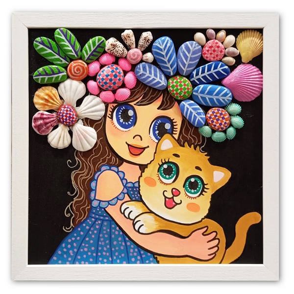 Tranh Sỏi Arcylic - Em Bên Mèo Con - ADC158