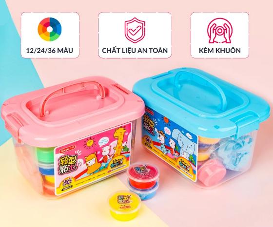 Bộ Sáp Nặn Guangbo 36 Màu 04014 Tự Khô Cao Cấp Tourgrougps Kèm Khuôn