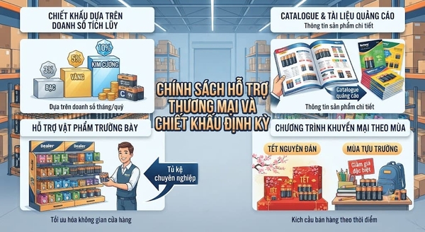 Các đại lý lâu năm thường nhận được các gói chiết khấu pin dựa trên doanh số tích lũy tháng/quý