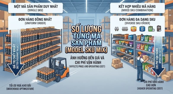Số lượng từng mã sản phẩm trong đơn hàng ảnh hưởng tới chi phí
