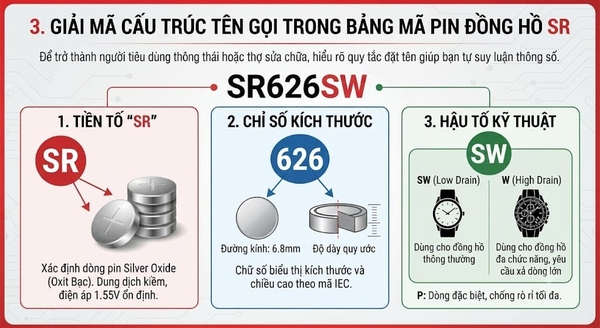 Cấu trúc một mã pin SR tiêu chuẩn bao gồm nhiều thành phần