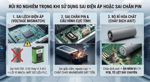 rủi ro khi sử dụng sai điện áp, sai chân pin