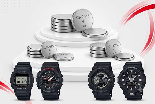 Các dòng G-Shock tiêu chuẩn (như DW-5600, GA-100, GA-110, GA-700...) thường sử dụng pin CR