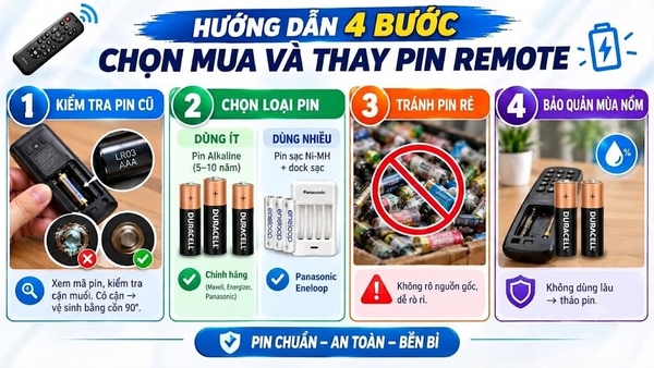 Hướng dẫn quy trình 4 bước chọn mua và thay pin remote
