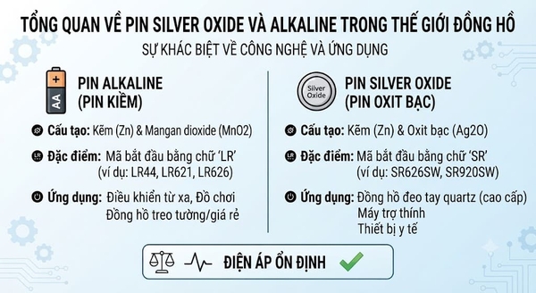 Pin ALkaline và pin SR có đặc tính kỹ thuật khác biệt và ứng dụng cho thiết bị khác nhau