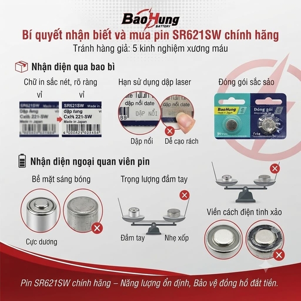 Cách nhận viết pin SR621SW chính hãng và hàng giả