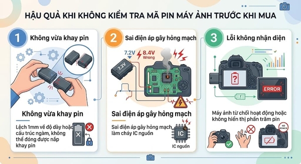 hậu quả khi không tra cứu mã pin máy ảnh khi mua pin