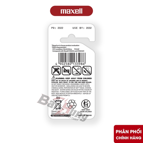 Pin Maxell CR2032S Lithium 3V (Vỉ 2 Viên) - Hàng Chính Hãng