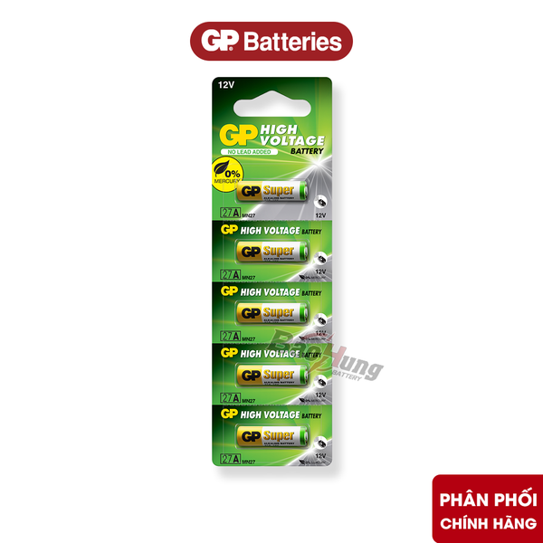 Pin GP Alkaline A27 (27A / MN27 / V27A) Vỉ 5 - Hàng Chính Hãng