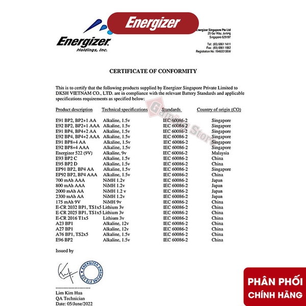 Pin Energizer Alkaline LR44 / A76 - Hàng Chính Hãng