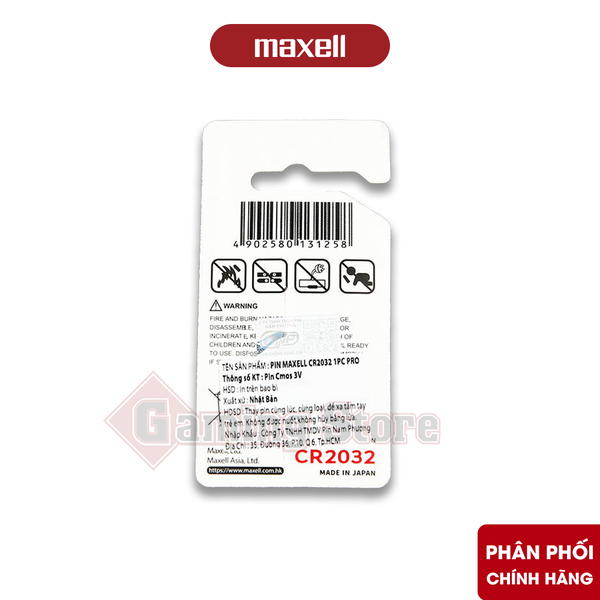 Pin Maxell CR2032 Lithium 3V (Vỉ 1 Viên) - Hàng Chính Hãng