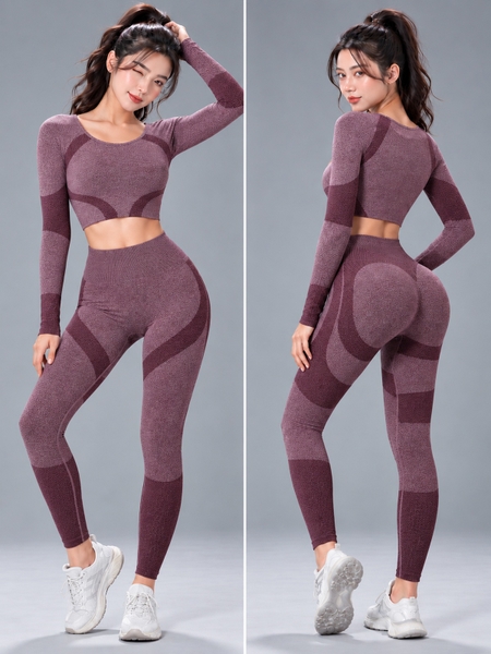 Bộ Đồ Giữ Nhiệt Nữ Dệt Liền Áo Dài Tay Và Quần Legging Thể Thao