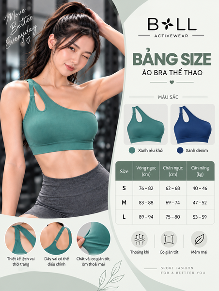 Bảng Size Áo Bra Thể Thao Nữ Lệch Vai Dệt Liền Lưng Đẹp Co Giãn Cao