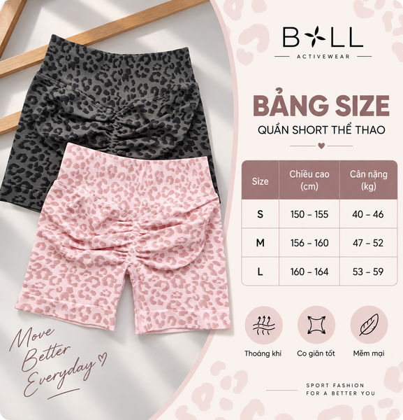 Bảng Size Quần Short Yoga Nữ Họa Tiết Da Báo Cạp Cao Nâng Mông