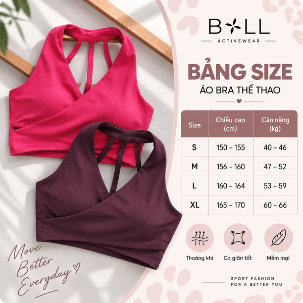 Bảng Size Áo Bra Thể Thao Nữ Dệt Liền Lưng Đẹp Chống Sốc Có Mút Ngực