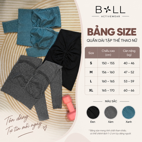 Bảng Size Quần Legging Nữ Cạp Cao Bản Rộng Nâng Mông Ôm Dáng Tập Gym