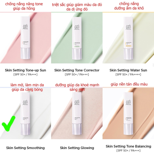 Kem lót JUNG SAEM mool skin setting smoothing base 40ml #lasting effect (nhãn xanh)