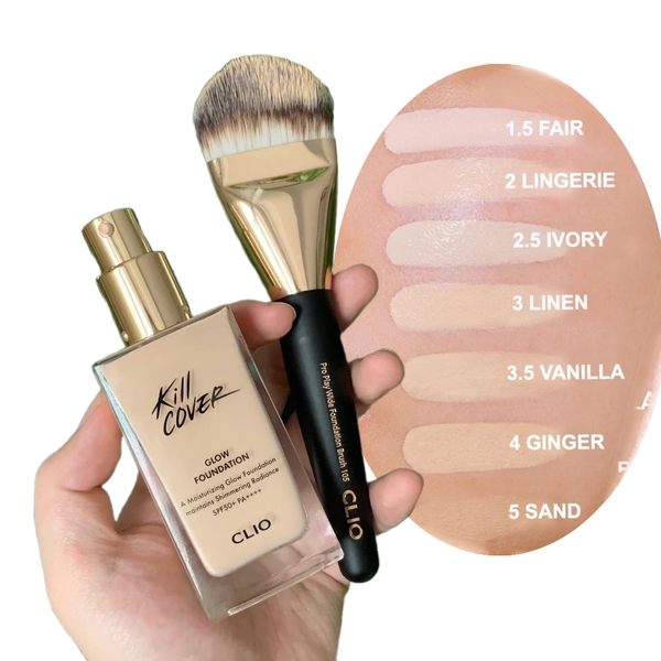 Set kem nền + cọ CLIO kill cover 38g - tone 2.5